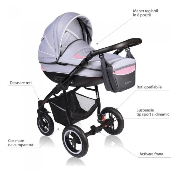 Carucior vessanti crooner 2 in 1 - pink/gray edeedibb-222pink