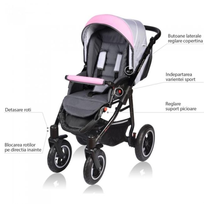 Carucior vessanti crooner 2 in 1 - pink/gray edeedibb-222pink