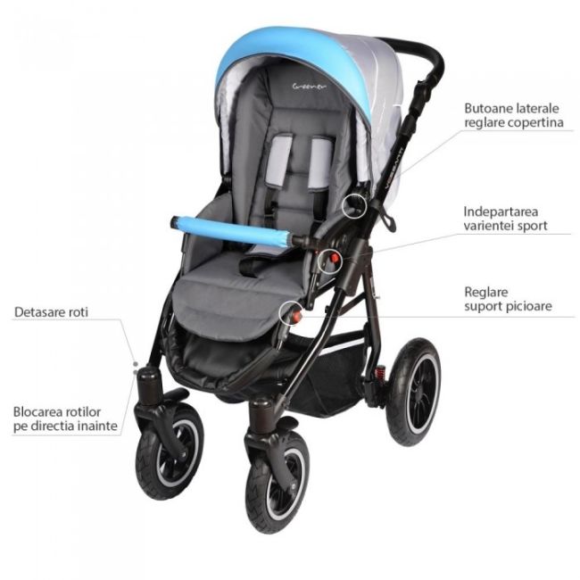 Carucior vessanti crooner 3 in 1 - blue/gray edeedi3in1bb-224blue