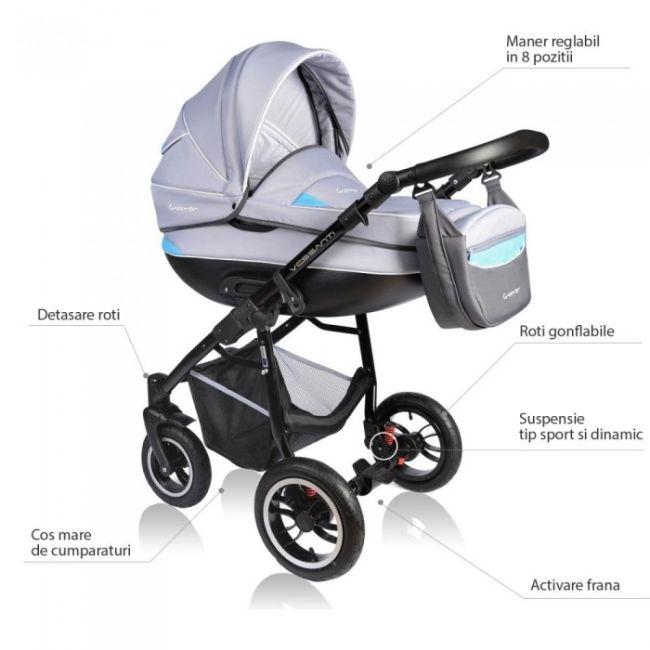 Carucior vessanti crooner 3 in 1 - blue/gray edeedi3in1bb-224blue