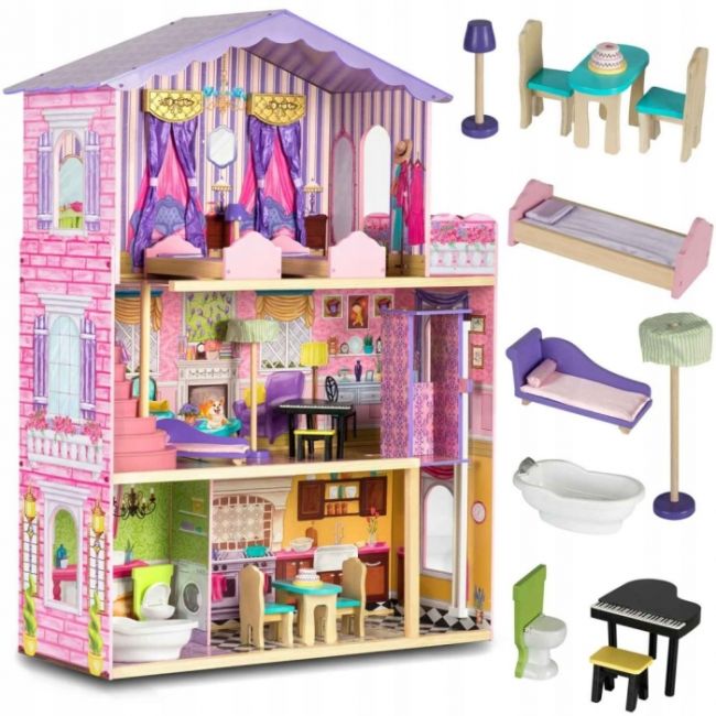 Casuta de papusi din lemn cu 3 etaje, mobilier si lift ricokids rc-807 edeedi7807