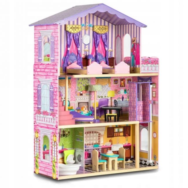 Casuta de papusi din lemn cu 3 etaje, mobilier si lift ricokids rc-807 edeedi7807