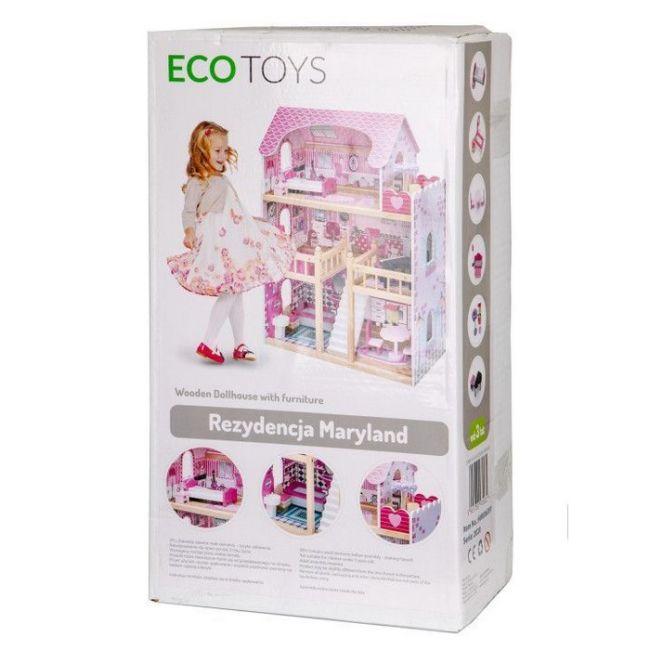 Casuta de papusi din lemn cu iluminare led si mobilier ecotoys hm006391 edeedihm006391