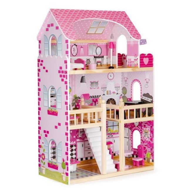 Casuta de papusi din lemn cu iluminare led si mobilier ecotoys hm006391 edeedihm006391