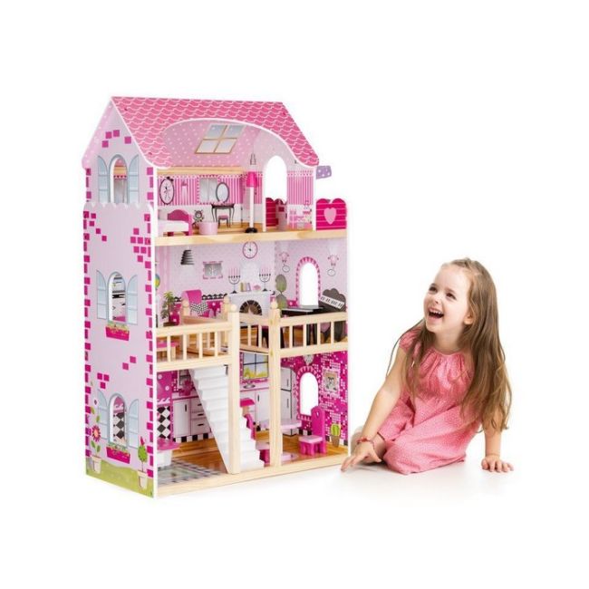 Casuta de papusi din lemn cu iluminare led si mobilier ecotoys hm006391 edeedihm006391