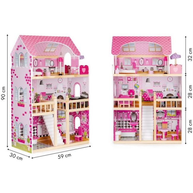 Casuta de papusi din lemn cu iluminare led si mobilier ecotoys hm006391 edeedihm006391