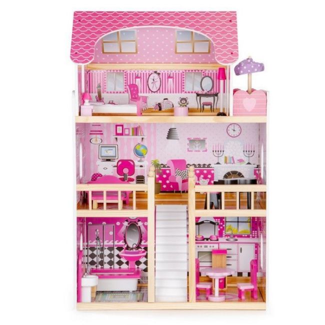 Casuta de papusi din lemn cu iluminare led si mobilier ecotoys hm006391 edeedihm006391