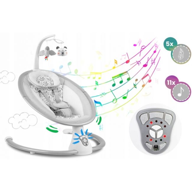 Leagan electric cu vibratii, muzica si jucarii ricokids 705000, gri edeedi705000
