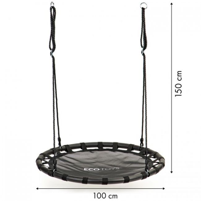 Leagan pentru copii rotund, tip cuib de barza, suspendat, 100 cm, ecotoys mir6300 - negru edeedimir6300