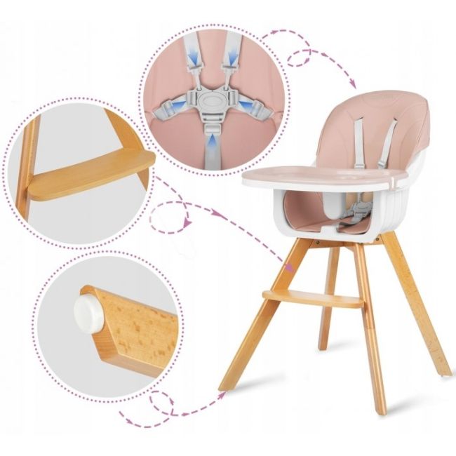 Scaun de masa 3 in 1, cu picioare din lemn, 63 x 58 x 90 cm, ricokids lilo 700203 - roz edeedi700203