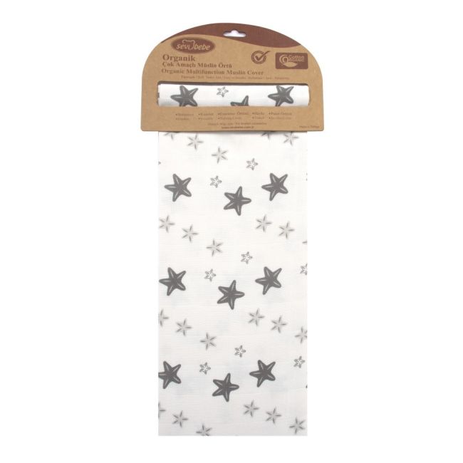Scutec muselina Stars bumbac organic 100x100 cm SeviBebe BBKSEV_362-73