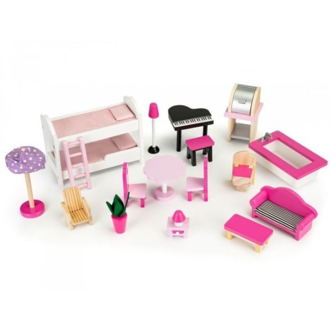 Casuta de papusi din lemn xxl cu lift si tobogan ecotoys tl49059 edeeditl49059