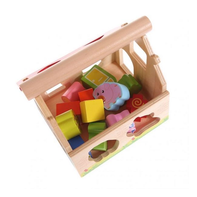 Casuta din lemn si cuburi 2044 ecotoys ede2044
