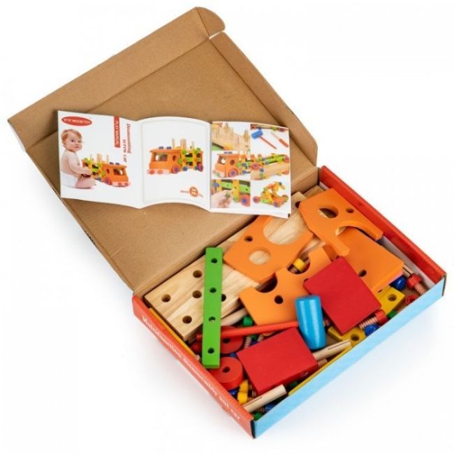 Masinuta cu blocuri din lemn, 58 elemente ecotoys mb197 edeedimb197