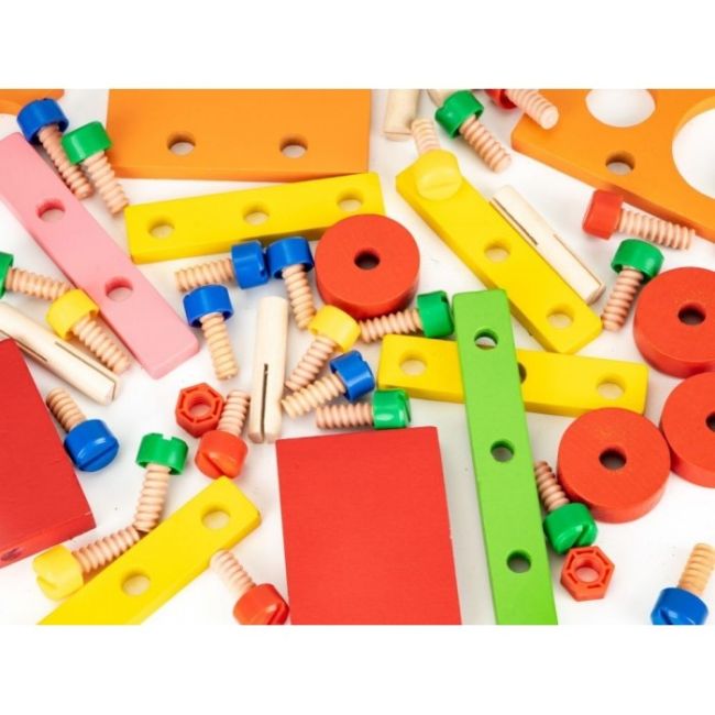Masinuta cu blocuri din lemn, 58 elemente ecotoys mb197 edeedimb197