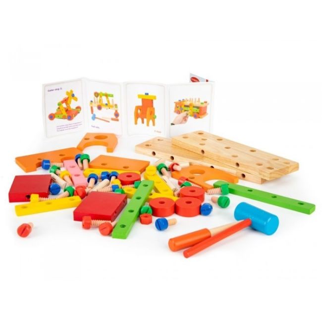 Masinuta cu blocuri din lemn, 58 elemente ecotoys mb197 edeedimb197