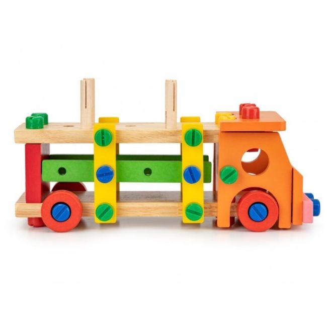 Masinuta cu blocuri din lemn, 58 elemente ecotoys mb197 edeedimb197
