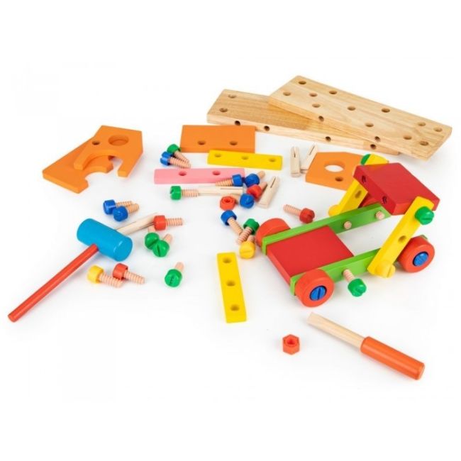 Masinuta cu blocuri din lemn, 58 elemente ecotoys mb197 edeedimb197