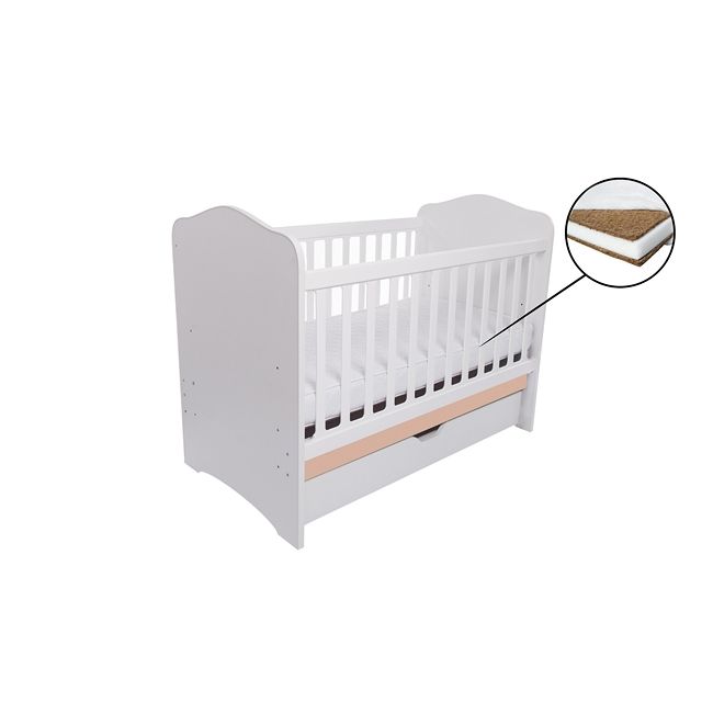 Patut vessanti como cu sertar - alb cu cappucino + saltea cocos 7 cm edep7dcs_d126
