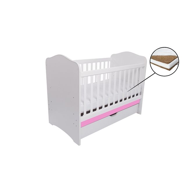 Patut vessanti como cu sertar - alb cu roz + saltea cocos 7 cm edep7dcs_d125