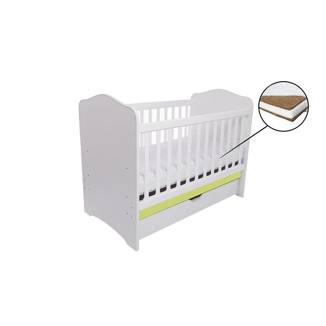 Patut vessanti como cu sertar - alb cu verde + saltea cocos 7 cm edep7dcs_d134