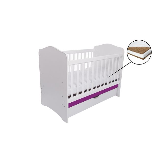 Patut vessanti como cu sertar - alb cu violet + saltea cocos 7 cm edep7dcs_d137