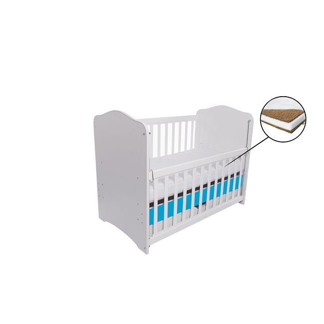 Patut vessanti como culisant cu sertar - alb cu albastru + saltea cocos 7 cm edep7dclcs_d150