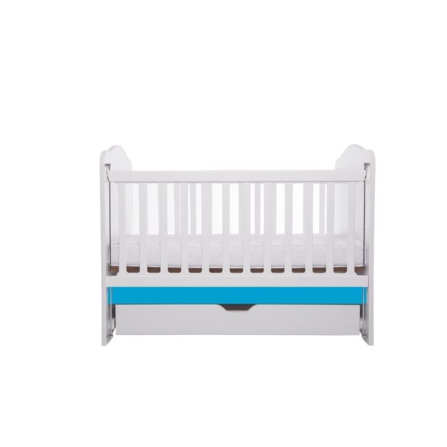 Patut vessanti como culisant cu sertar - alb cu albastru + saltea cocos 7 cm edep7dclcs_d150