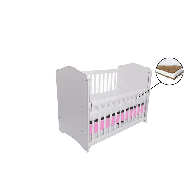 Patut vessanti como culisant cu sertar - alb cu roz + saltea cocos 7 cm edep7dclcs_d125