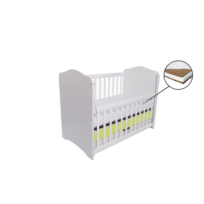 Patut vessanti como culisant cu sertar - alb cu verde + saltea cocos 10 cm edep10dclcs_d134