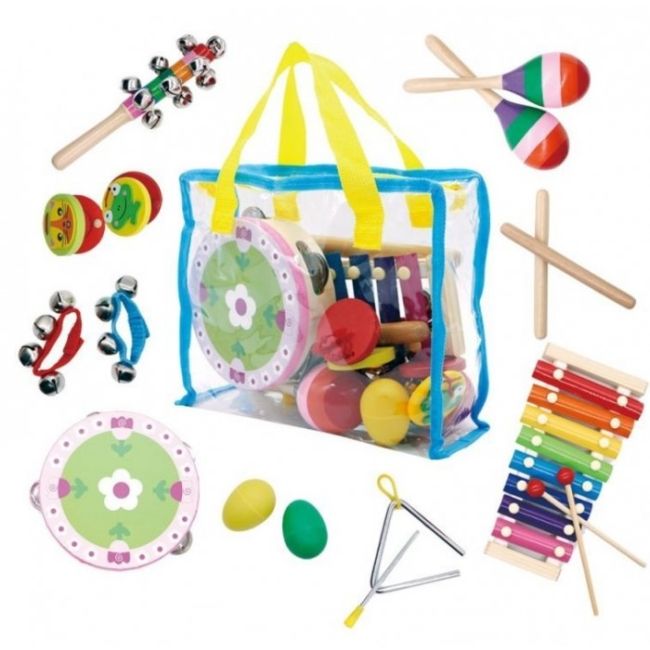 Set muzical din lemn cu 14 instrumente + geanta ecotoys mk0700301 edeedimk0700301