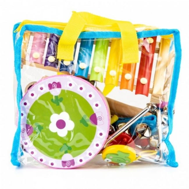 Set muzical din lemn cu 14 instrumente + geanta ecotoys mk0700301 edeedimk0700301