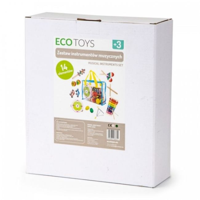 Set muzical din lemn cu 14 instrumente + geanta ecotoys mk0700301 edeedimk0700301