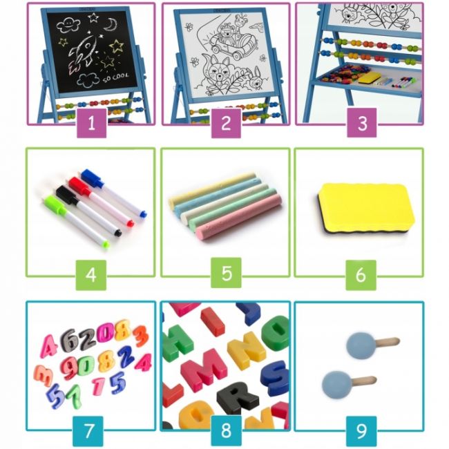Tabla educationala cu doua fete si accesorii ricokids rk-800, 101 x 54 x 55 cm, albastru edeedi780001