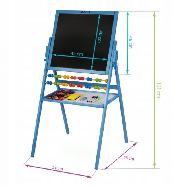 Tabla educationala cu doua fete si accesorii ricokids rk-800, 101 x 54 x 55 cm, albastru edeedi780001