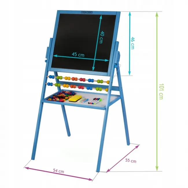 Tabla educationala cu doua fete si accesorii ricokids rk-800, 101 x 54 x 55 cm, albastru edeedi780001