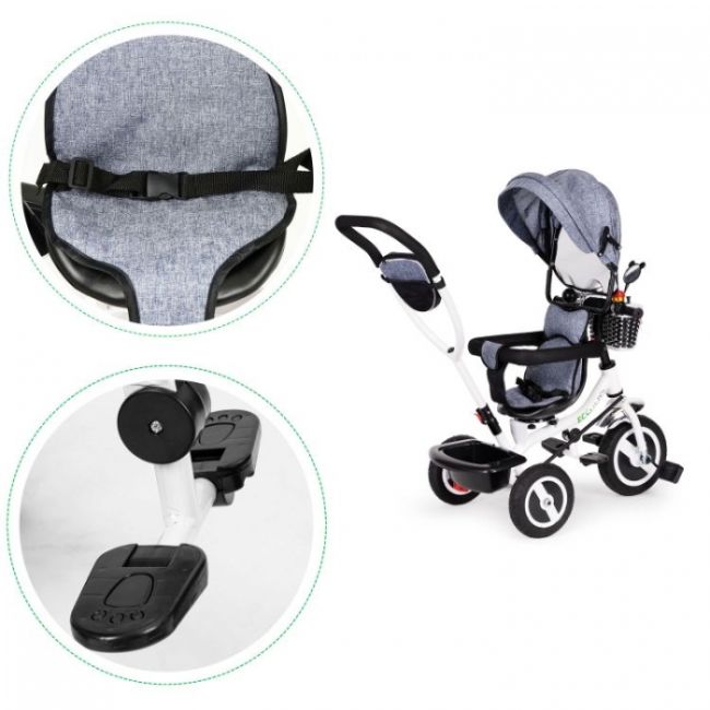 Tricicleta cu sezut rotativ ecotoys jm-066-9l - gri edeedijm-066-9lgrey