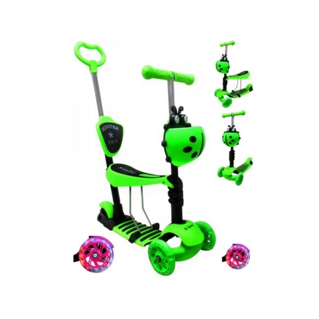 Trotineta 5 in 1, roti cu led, platforma antiderapanta, jr r-sport - verde edeedijr201green