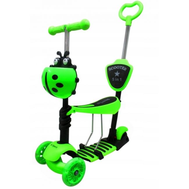 Trotineta 5 in 1, roti cu led, platforma antiderapanta, jr r-sport - verde edeedijr201green