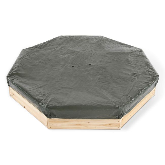 Cutie hexagonala din lemn pentru nisip giant 150x150 cm, cu bancute si prelata - okeplum100601a108