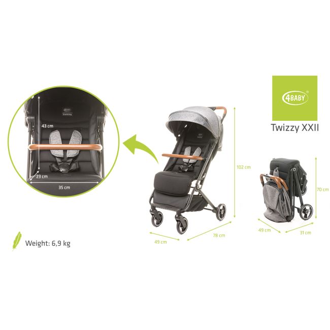 Carucior sport compact (max. 22 Kg) 4Baby TWIZZY Gri Inchis PMIC4BABY-958050