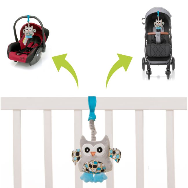Jucarie de plus pentru carucior/patut 4Baby SQUEEZE Bufnite Albastre PMIC4BABY-957671