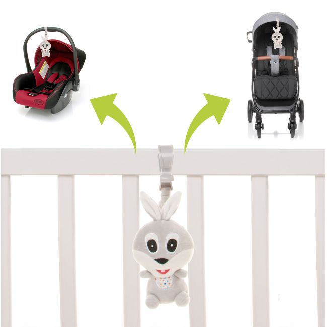 Jucarie de plus pentru carucior/patut 4Baby SQUEEZE Iepurasi Gri PMIC4BABY-957947