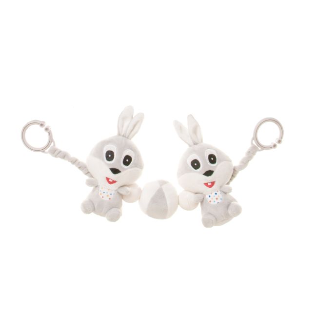 Jucarie zornaitoare plusata pentru carucior 4Baby PRAM TOY Iepurasi Gri R11 PMIC4BABY-957862