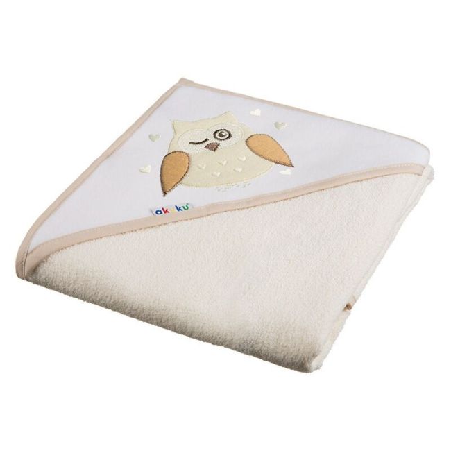 Prosop de baie cu gluga 100x100cm 100% bumbac Akuku Bufnita Bej PMICA1241