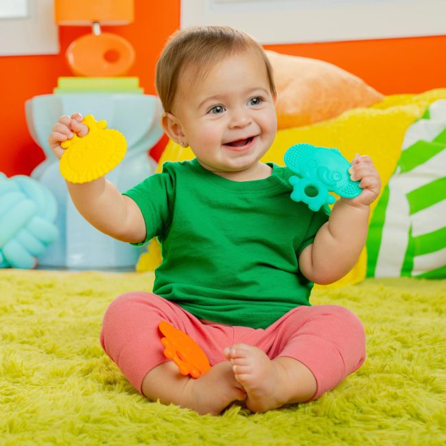 Bright starts - set 3 jucarii de dentitie texturate gummy buddies -  elefant, leu, maimuta bbb13072