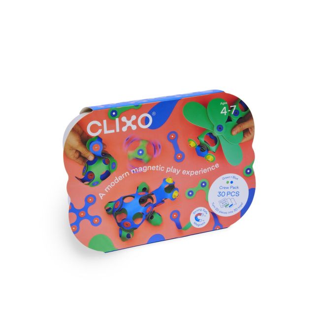 Clixo® joc magnetic de construit - crew albastru & verde (30 piese)