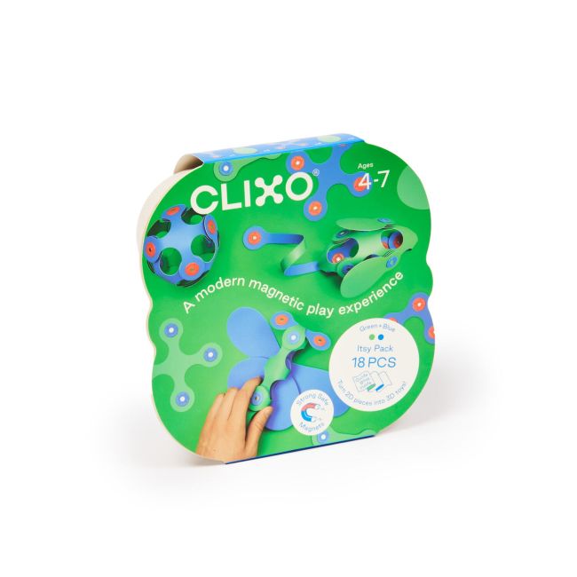 Clixo® joc magnetic de construit - itsy albastru & verde (18 piese)