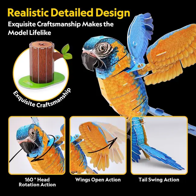 Cubic Fun - Puzzle 3D papagal ara cu gat albastru 94 piese ARTCUDS1097h