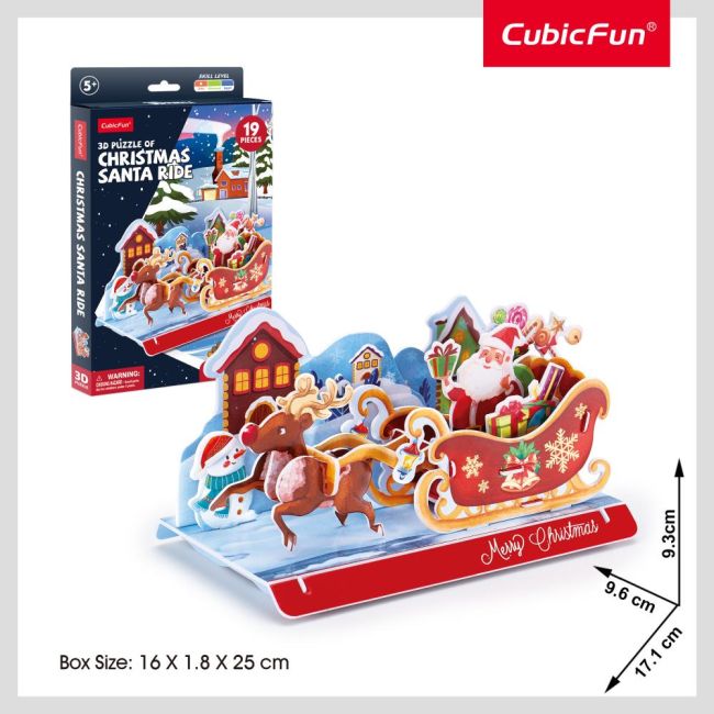 Cubic Fun - Puzzle 3D sania lui Mos Craciun 19 piese ARTCUW3156h